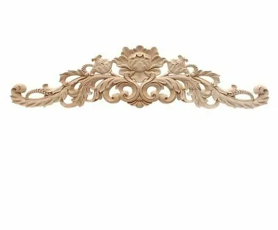 Floral Pattern Wooden Applique Full Solid Carved For Furniture Unpainted Decor • $8.24