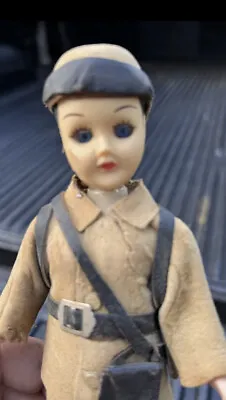 Military Doll Girl Traveling Doll Vintage Army WW1 WW2 Wondering Big Eyed Figure • $27