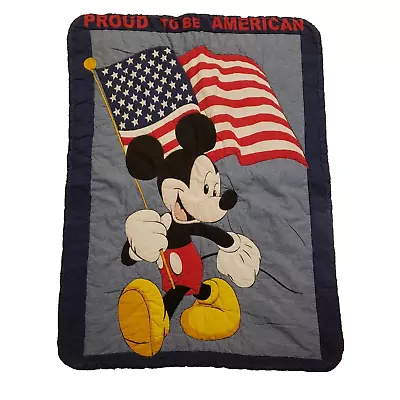Mickey Mouse Flag Quilt Blanket Proud To Be American Rare 30 X 40 Inches • $49.95