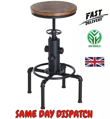 £59.75 • Buy Industrial Round Swivel Bar Stool Pinewood Top Adjustable Height Kitchen Chairs