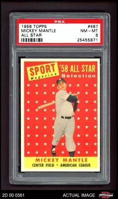 1958 Topps #487 Mickey Mantle All-Star Yankees TRIPLE-PRINT HOF PSA 8 - NM/MT • $2060