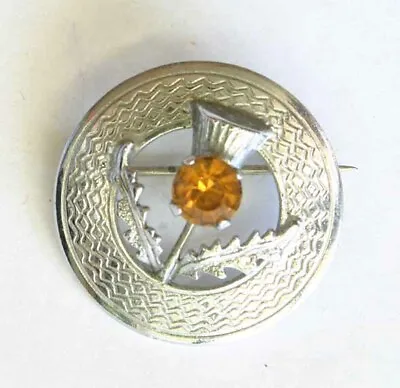 Mizpah Silver-tone Honey Rhinestone Thistle Circle Brooch 1960s Vintage 1  • $12.95