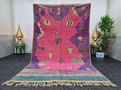 Moroccan Boujaad Handmade Rug 5'4 X8'8  Berber Patchwork Purple Pink Wool  Rug • $552