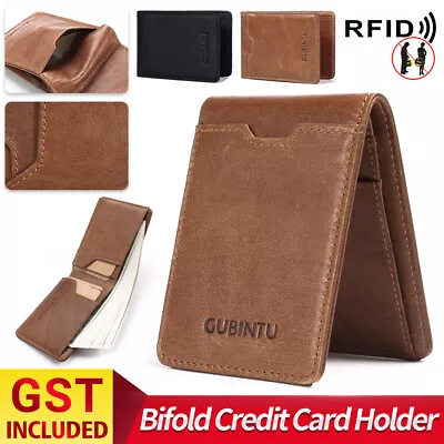 Bifold Credit Card Holder Genuine Leather Wallet Slim Mens RFID Blocking Purse • $11.33