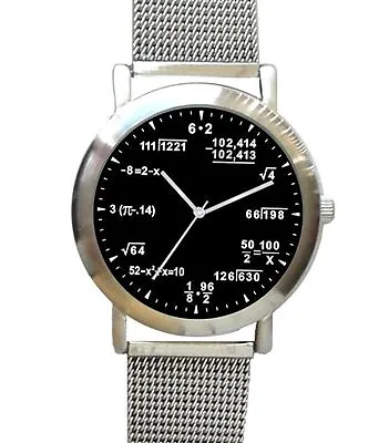  Math Dial  Unisex Watch Shows Pop Quiz Equations At Each Hour - S.S. Mesh Band • $75