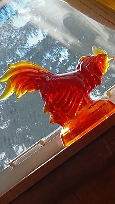 Vintage L.E. Smith Glass Co. Amberina Red & Yellow Glass Fighting Rooster • $49.99