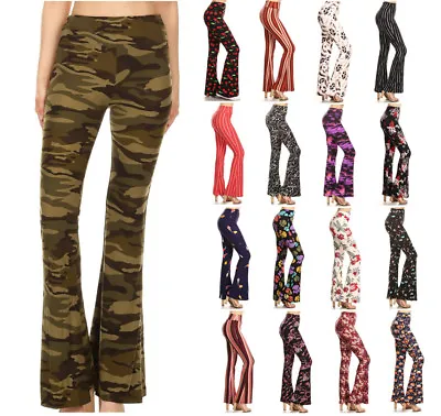 Women's Prints Flare Leg Pants Stretchy Knit High Waist Casual Lounge Yoga Bell • $8.50