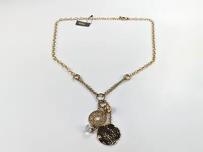 Chico's Gold Tone Multi Charm Dangle Pendant Crystal Necklace NWT 35  Long • $34.99