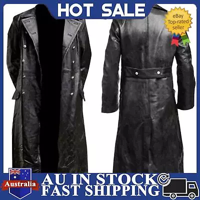 German Vintage WW2 Military Officer Leather Trench Coat Uniform - Men's XS-3XL- • $75.23