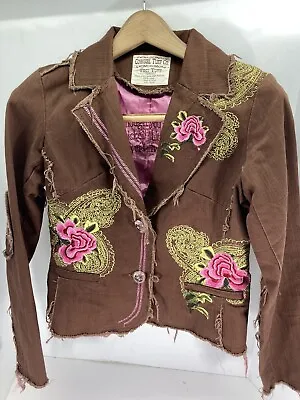 Cowgirl Tuff Co Jacket Women Size Small Brown Pink Button Floral Embroidered • $31.45