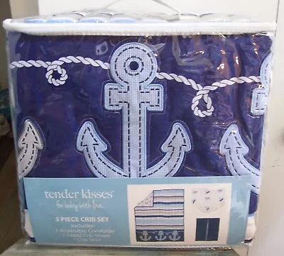 Boys Tender Kisses 3 Pc Nautical Sailboat Anchor Crib Bedding Set • $36.12