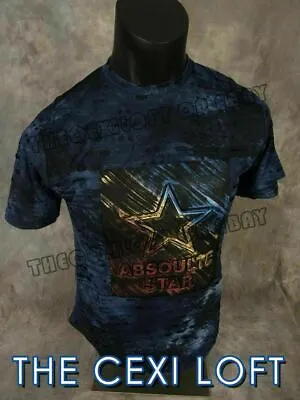 Mens Extended T-Shirt ALL STAR Deep Blue Raised 3D Details W/ Shreds! Hip Hop • $4.95
