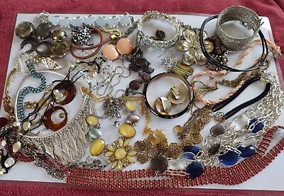 Large Lot Vintage Jewelry Necklaces Bracelets Earrings Belt Hairband Some Signed • $9.99