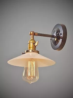Industrial Swivel Sconce - Machine Age Lamp With Opal Glass Shade • $176.95