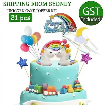 $13.45 • Buy 21pcs Unicorn Cake Topper Kit Cloud Rainbow Happy Birthday Banner Decorations AU