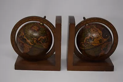 Vintage Wooden Rotating Old World Globe Book Ends • $18.98