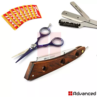 Vintage Wooden Handle Cut Throat Folding Knife Beard Mustache Trimming Scissors  • $22.70