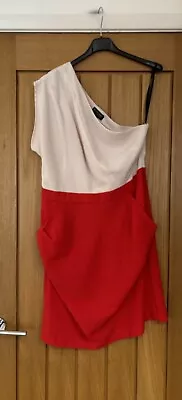 Ladies Warehouse Spotlight Blush Pink & Red One Shoulder Dress Size 14 • £4.99