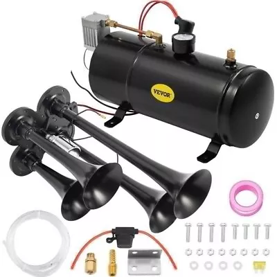 Powerful 4-Trumpet Train Air Horn Kit: 150dB 120 Psi Chrome Steel • $119.99