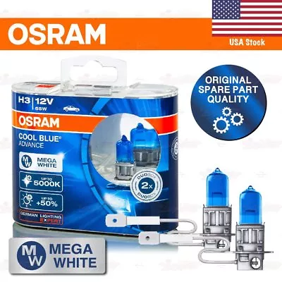 OSRAM COOL BLUE ADVANCE Headlight Duo Bulb 5000K MEGA WHITE H3 12V 55W HIGH BEAM • $36.95