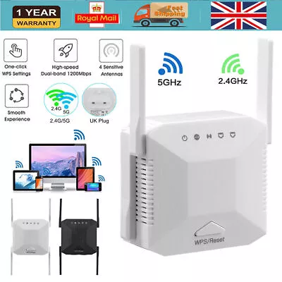 WiFi Range Extender 1200Mbps 5G 2.4G Internet Booster Wireless Signal Amplifier • £19.59