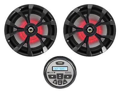 MB Quart GMR-2.5 Marine Bluetooth Gauge Receiver+(2) 8  900w Boat LED Speakers • $169.94