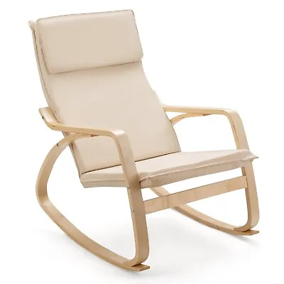 Wood Rocking Chair Accent Relaxing Leisure Chair Curved Armrest Padded Upholster • £65.95