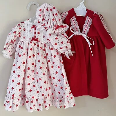 Cute Red White Hearts 18  - 22  Doll Nightgown Robe And Bonnet Handmade VTG NWT • $24.99