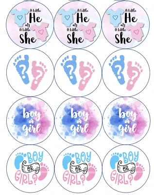 12 Gender Reveal Edible Paper Cupcake Cookie Toppers CHOOSE SIZE • $5