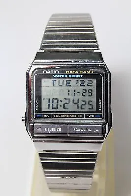 CASIO DATA BANK DB-310 Silver Telememo Retro Watch Vintage Casual Square • $167.40