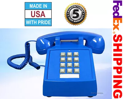 Retro Blue Push Button Corded Basic Desk Phone Telephone Vintage Style New • $64.95