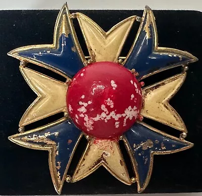 Gold Tone Red Blue Maltese Cross Vintage Brooch Jewelry Lot Y • $0.99
