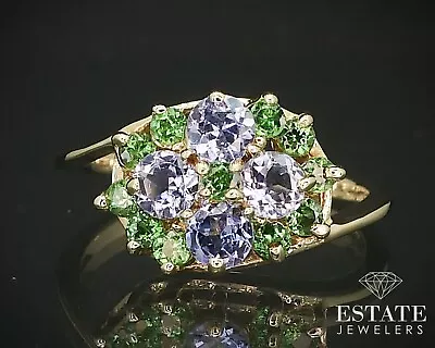 Estate 14K Yellow Gold Tanzanite & Tsavorite Garnet Cluster Ring 3.2g • £18.10