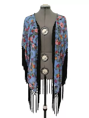 Indikah Kimono Boho Size 8-10 Tasseled Floral Chiffon Feel • $22