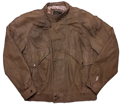 ADLER Men's Leather Bomber Jacket Type 7999 Distressed Exploration Maps Brown XL • $19.99