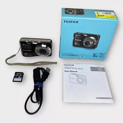 Fujifilm FinePix AX560 16MP 5x Zoom Black Digital Camera W/ 4GB SD Manual Box • $54.95
