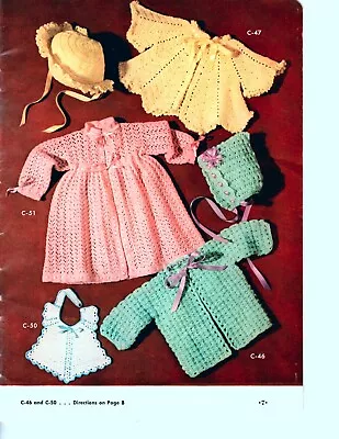 Vintage Crochet Pattern Baby Sweaters Bonnets & Bib 1950's Baby Patterns • $8.50