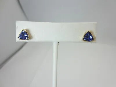 14k Yellow Gold And Trillion Triangle Tanzanite Earrings 1.00 Ct TW Screw Backs • $295