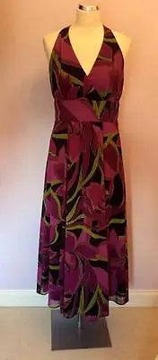 J Taylor Purpleblack & Green Print Long Dress Size 12 • £25