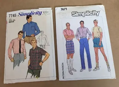 Vintage Men's Sewing Patterns Lot Of 2 Simplicity 7745 7671 Shirts Pants Shorts • $11.14