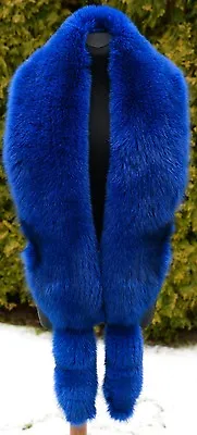 100% Real Indigo Blue Fox Fur Massive 90  Shoulder Wrap Boa Stole Scarf Cuffs • $304.49