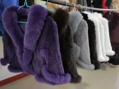 100% Real Mink Fur Knit Cape Cloak Fox Fur Collar Coat Poncho Wraps Fashion Sexy • $127