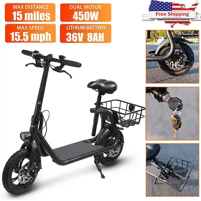 Adult Electric Scooter Folding 450W E-Scooter Commuter W/Seat&Basket Moped Ebike • $338.99