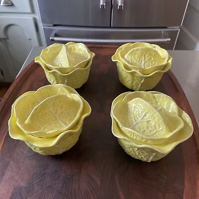 Set Four Bordallo Declan Yellow Cabbage Leaf Individual Soup Bowls Portugal • £120.64