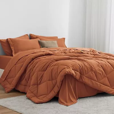 Love's Cabin Queen Comforter Set Terracotta 7 Pieces Queen Bed In A Bag All... • $73.49