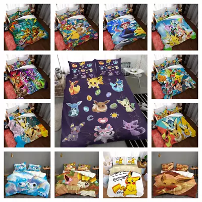 Pikachu Pokémon Doona Cover Soft Bedding Set Kid Bed Cover S/D/Q/K Home Textiles • $84.59