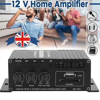 AK370 Power Digital Amplifier Bluetooth HIFI Mini Stereo Audio USB FM Home Car • £17.99