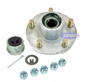 Galvanized Trailer Hub Kit 2200lb 5 Lug Pre Greased Bearings 1 1/2 Inch ID Seal • $57.28