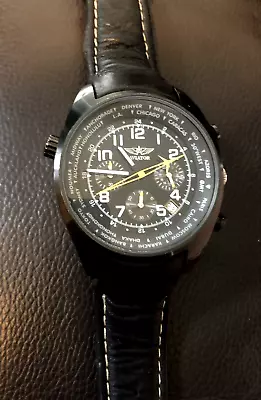 Aviator Chronograph Pilots Watch AVW5839G45 Black Leather Band New Battery • $49