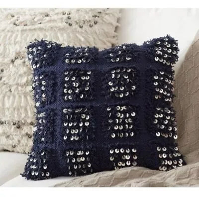 Pottery Barn Moroccan Wedding Blanket Pillow Cover Handira Set/2 Blue Cotton • $49